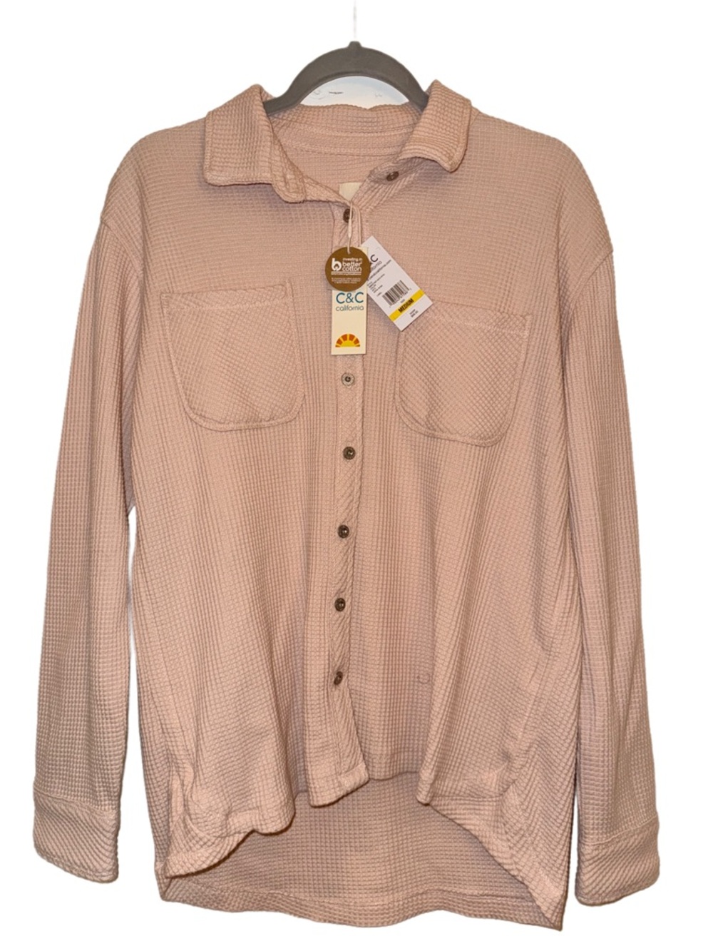 C&C California NWT Cozy Waffle Knit Oversized Button Down Shacket M Blush